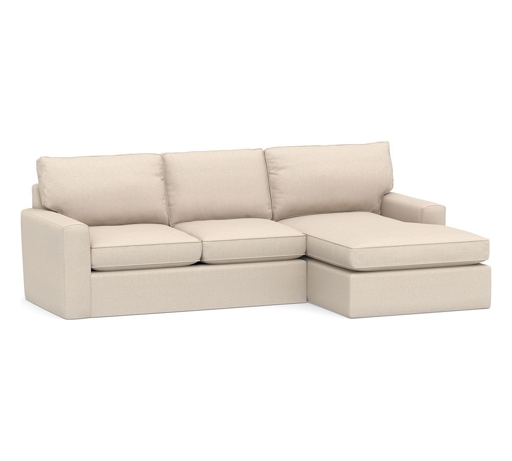 Pearce Square Arm Slipcovered Left Arm Loveseat with Wide Chaise Sectional, Down Blend Wrapped Cushions, Performance Everydaylinen(TM) Oatmeal - Image 0