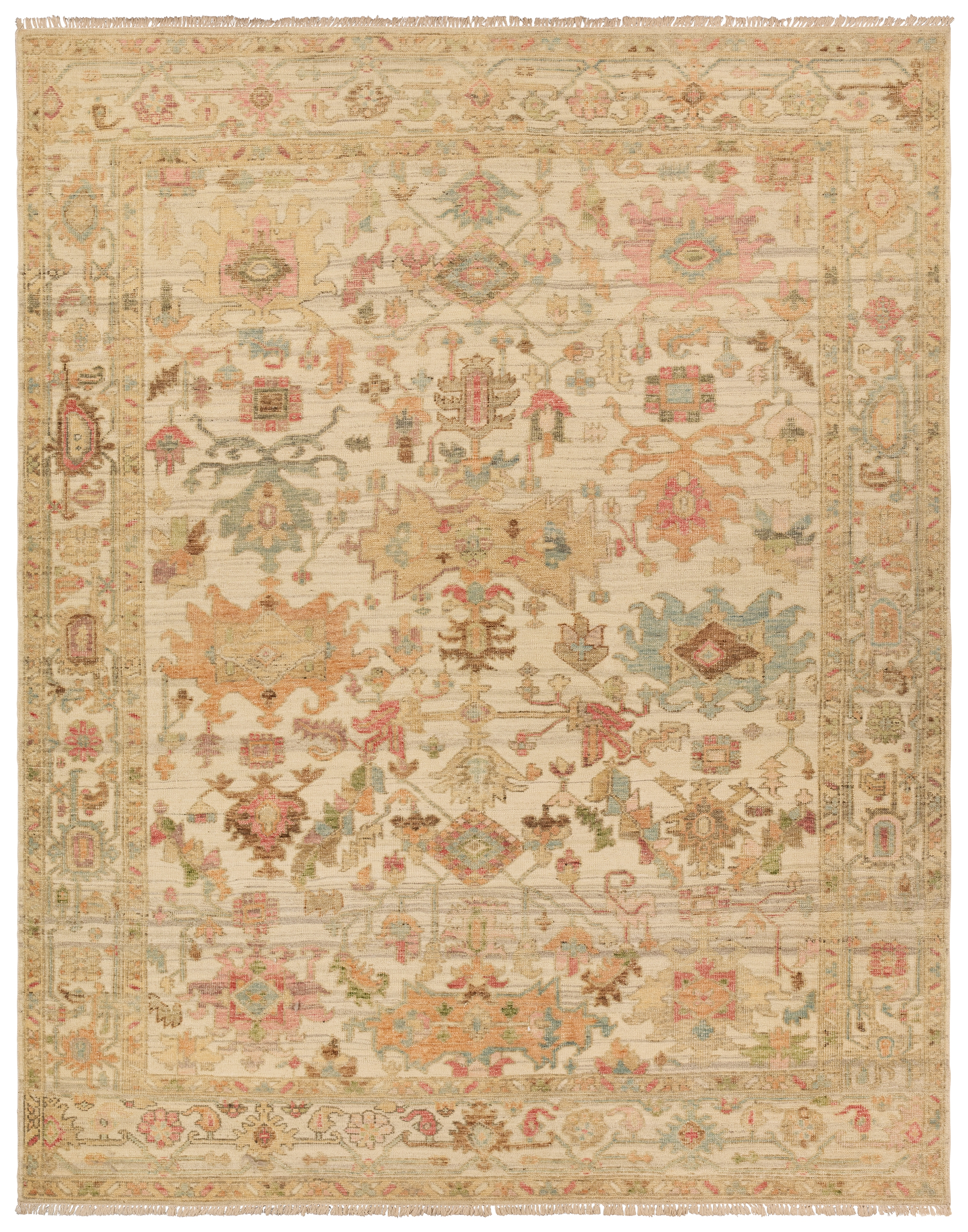 Ramya CIC03 Handknotted Traditional White and Multicolor Area Rug (6'x9') - Image 0