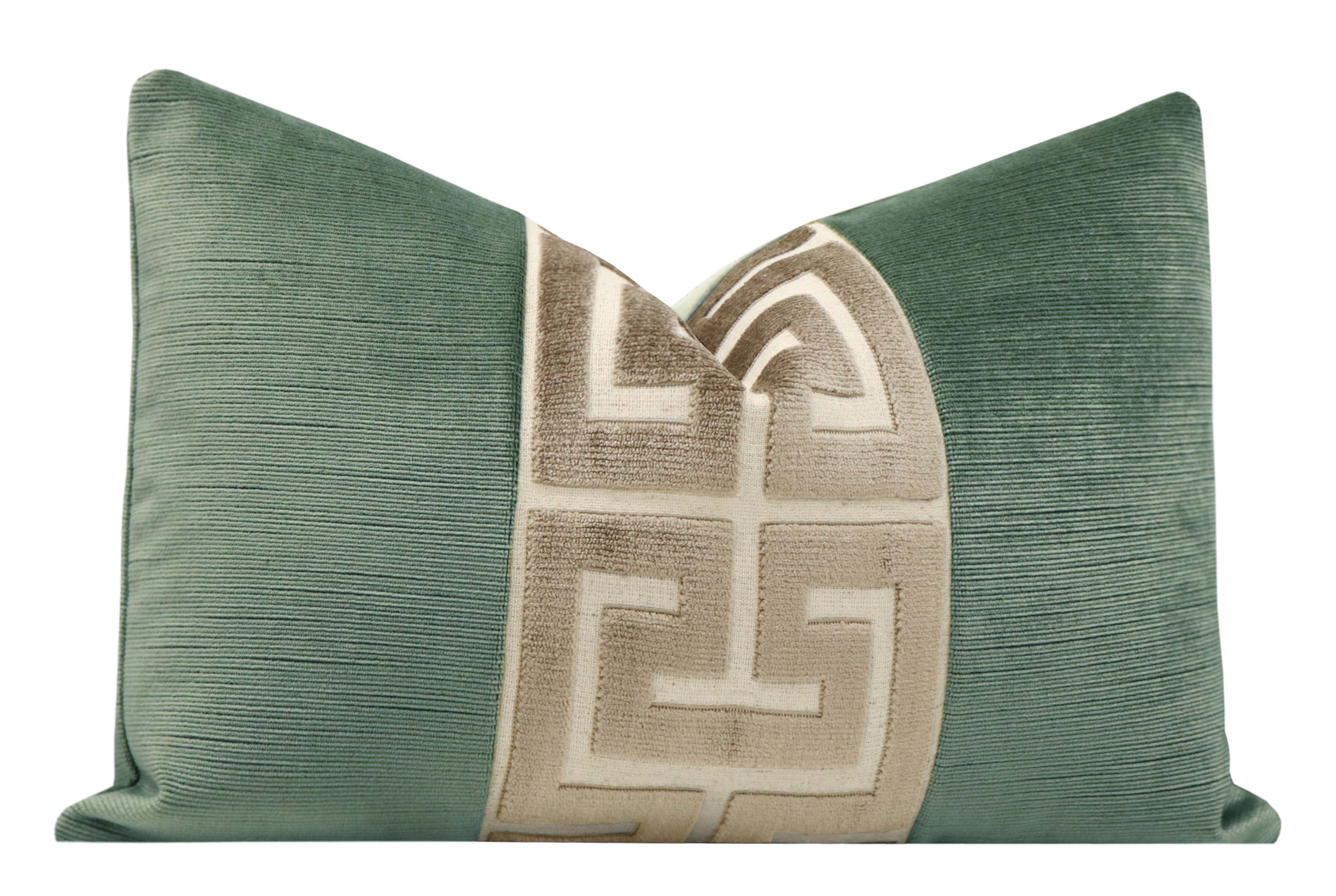 THE LITTLE LUMBAR :: STRIE VELVET // PATINA + TAUPE GREEK TRIM - SAMPLE 4" X 4" - Image 1