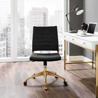 Jive Ribbed Performance Velvet Mid Back Armless Computer Desk Swivel Office Chair In Black - Image 0