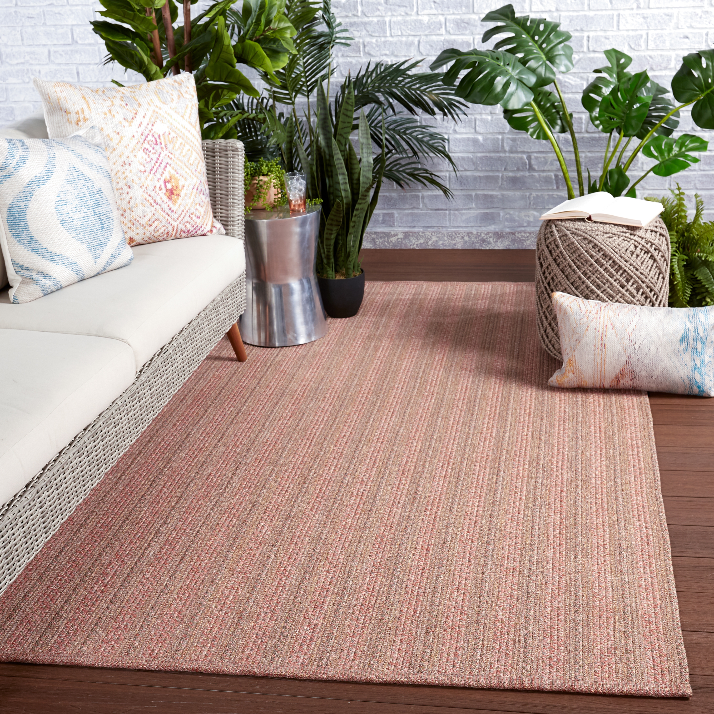 Topsail Indoor/ Outdoor Striped Rose/ Taupe Area Rug (4'X6') - Image 4