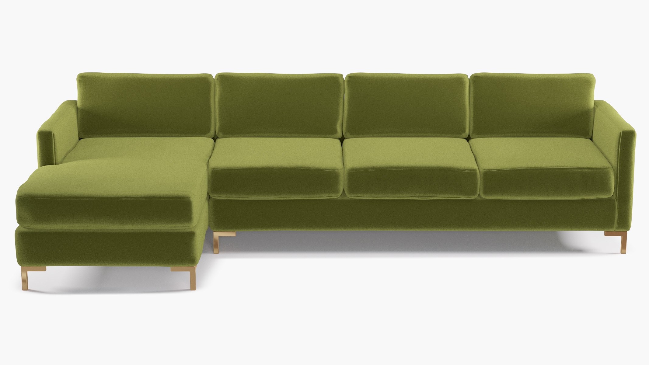 Modern Sectional, Left Facing, Sage Performance Velvet, Brass L Leg - Image 0