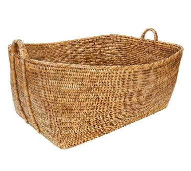 Tava Handwoven Rattan Basket With Hoop Handles, Medium, Natural - Image 1