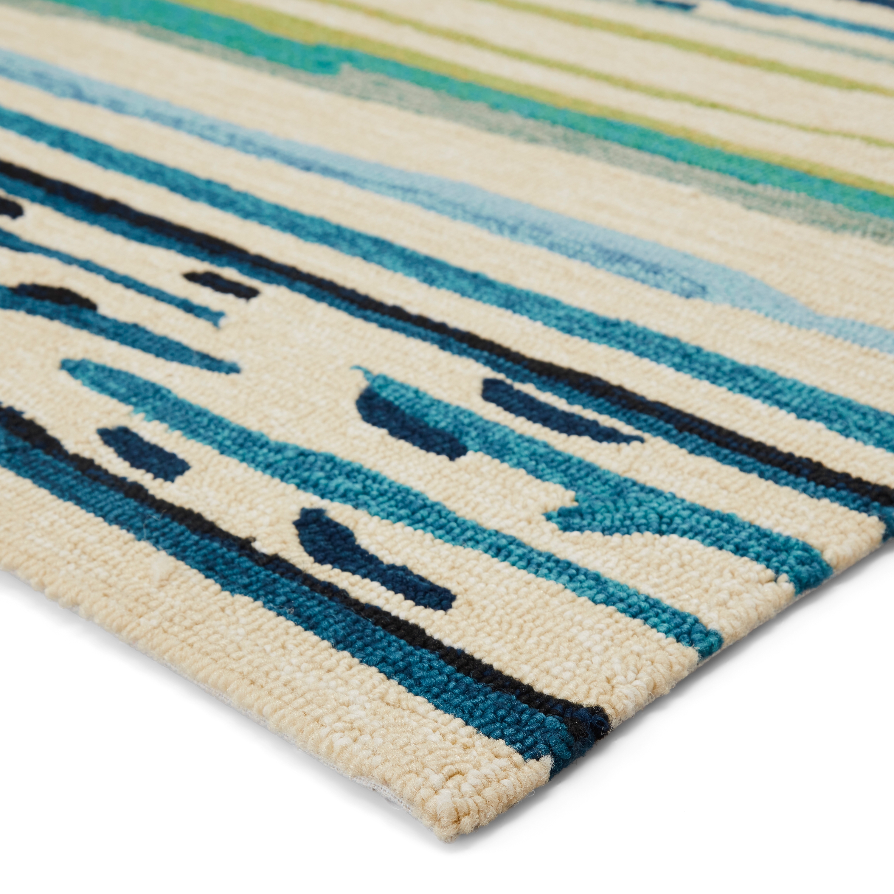 Sketchy Lines Indoor/ Outdoor Abstract Blue/ Green Area Rug (9' X 12') - Image 1