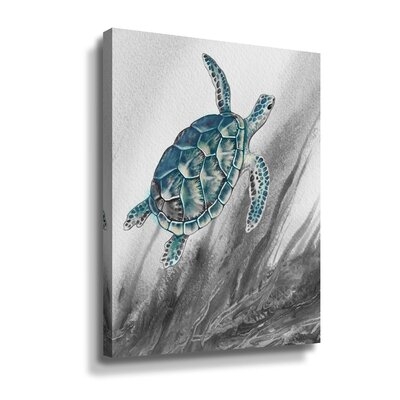 Sea Turtle Swimming Under The Ocean Water Gray Blue Watercolor II By Irina Sztukowski - Image 0