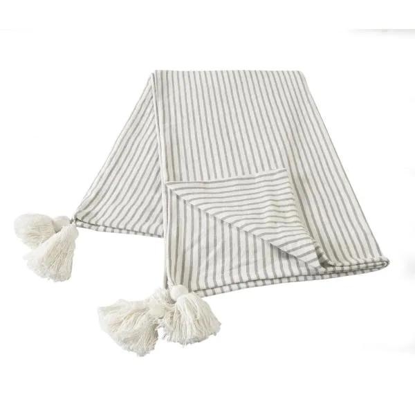 Nicobar Casual Striped Tassel Cotton Throw Blanket, Gray - Image 0