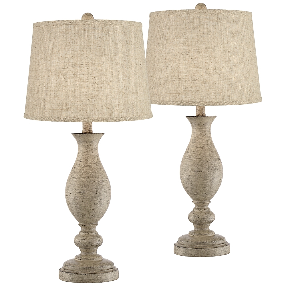 Regency Hill Serena 27 1/2" Burlap Linen Faux Wood Lamps Set of 2 - Image 0