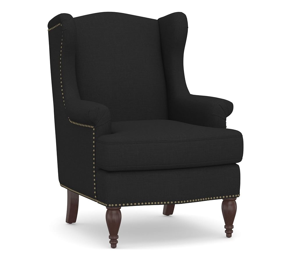 SoMa Delancey Upholstered Wingback Armchair, Polyester Wrapped Cushions, Textured Basketweave Black - Image 0