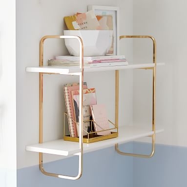 Metallic Trim Wall Bookcase, Gold/Simply White, 4-Shelf - Image 1