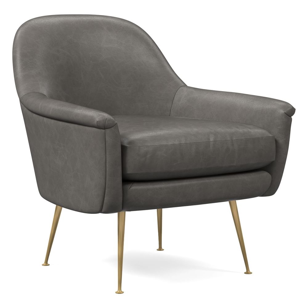 Phoebe Midcentury Chair, Poly, Ludlow Leather, Gray Smoke, Brass - Image 0