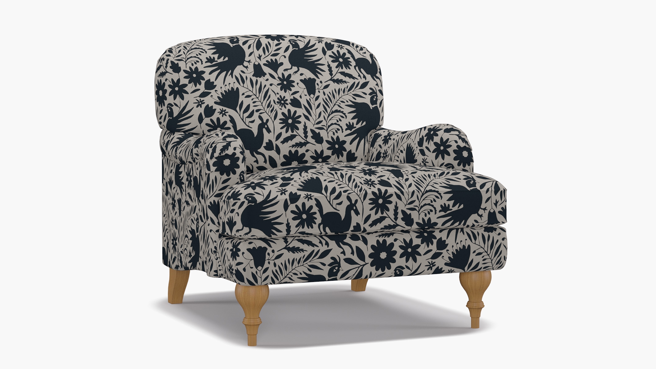 English Roll Arm Chair, Ink Frida, Natural Turned Wood Leg - Image 1