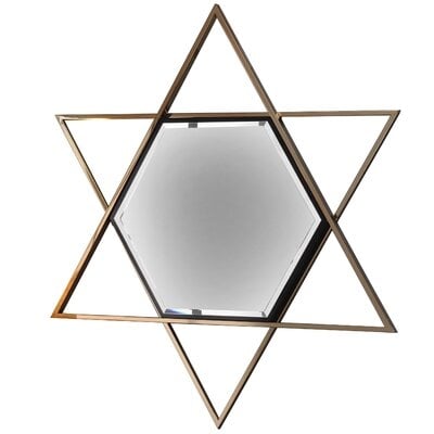 Hexagon Shaped Wall Mirror With Star Frame, Champagne Gold - Image 0