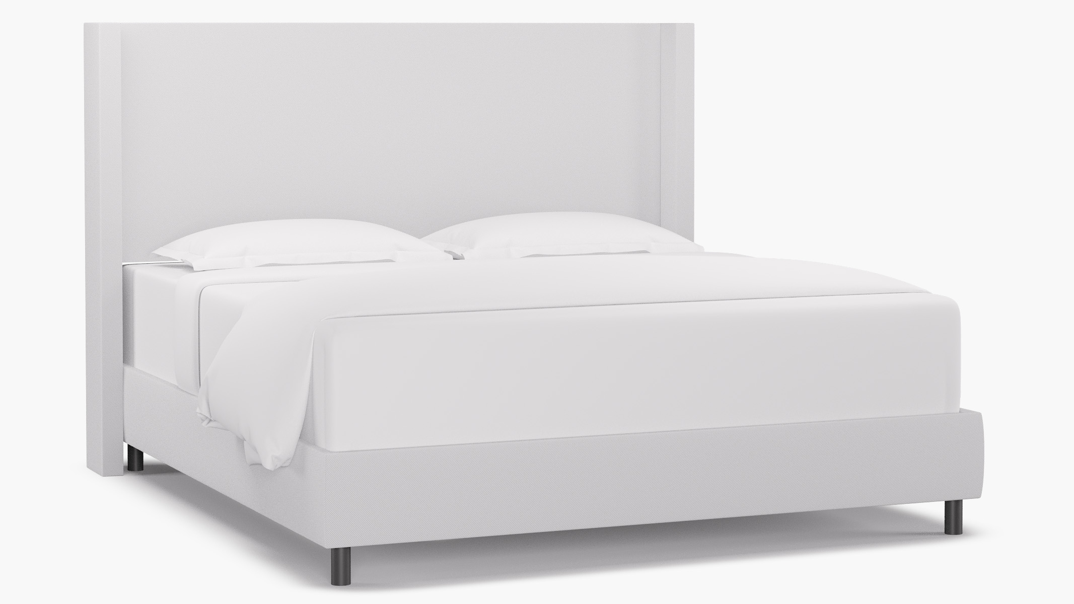 Modern Wingback Bed, White Twill, King - Image 1