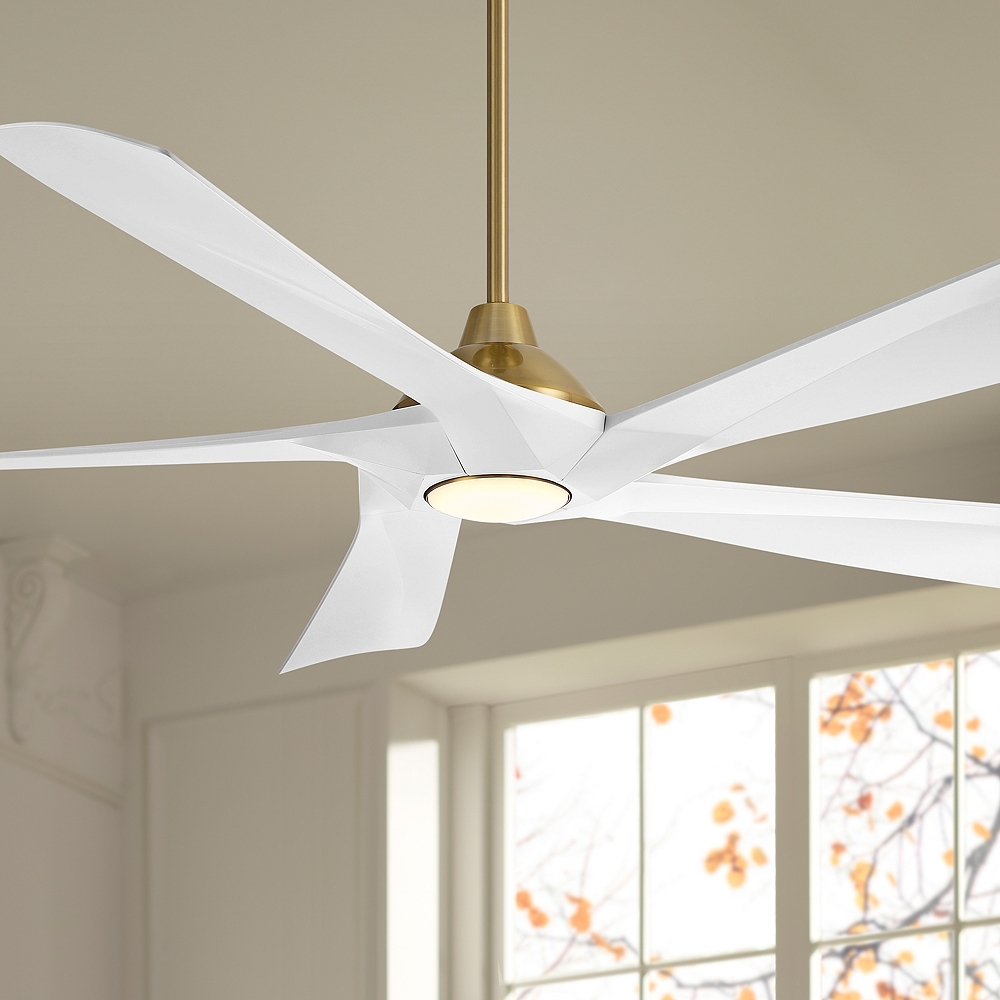 60" Possini Eloquent White and Brass Damp LED Remote Ceiling Fan - Image 0