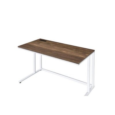 Writing Desk With Wooden Top And Built In USB Port, Brown And White - Image 0