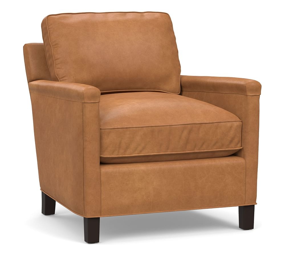 Tyler Square Arm Leather Armchair without Nailheads, Down Blend Wrapped Cushions, Churchfield Camel - Image 0