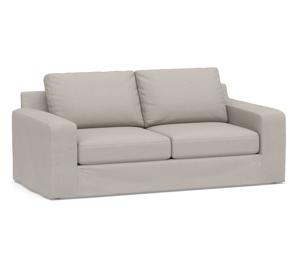Big Sur Square Arm Slipcovered Sofa 82", Down Blend Wrapped Cushions, Chunky Basketweave Stone - Image 0