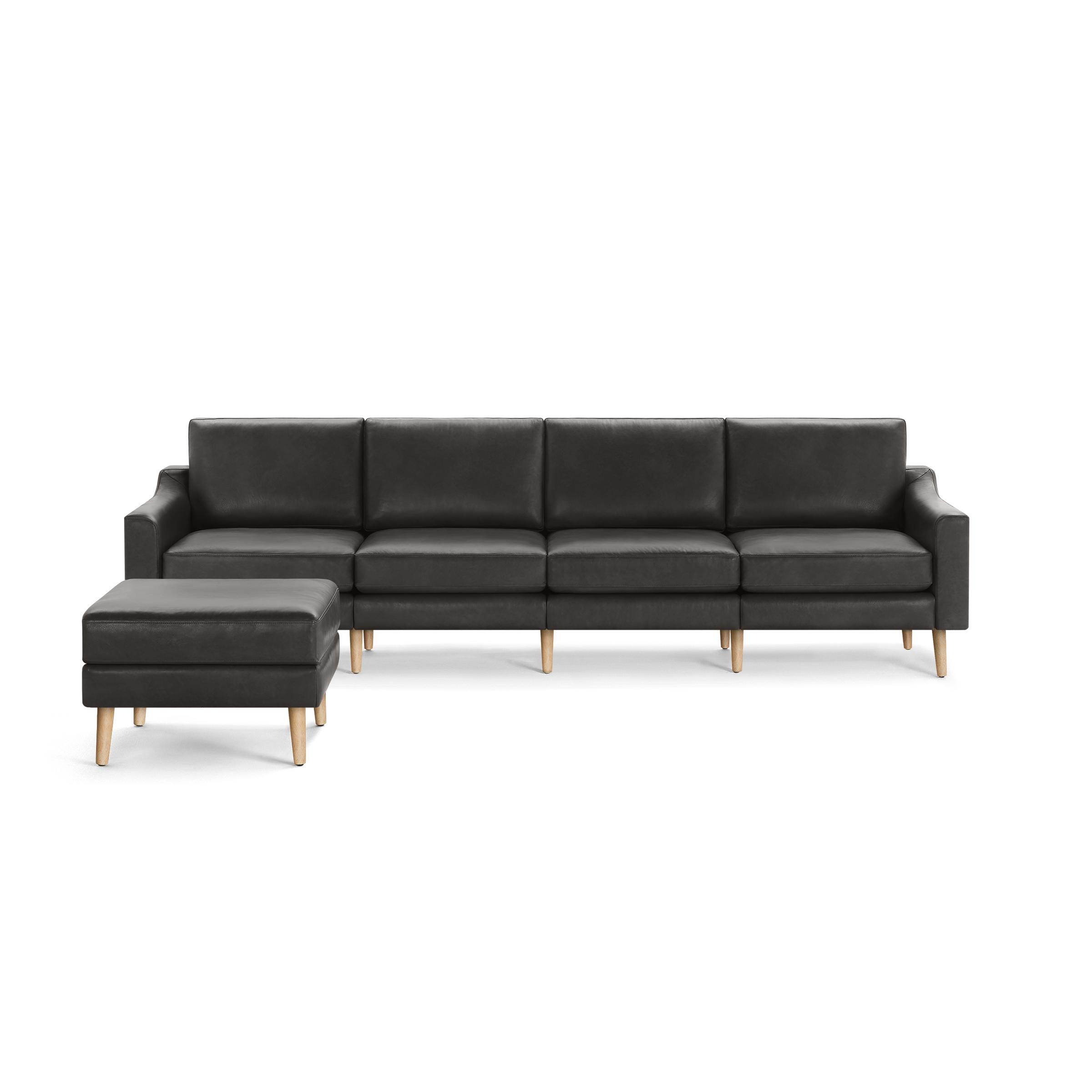 Nomad Leather King Sofa with Ottoman - Slate - Top Grain Leather / Oak - Wood / Slope - Image 0