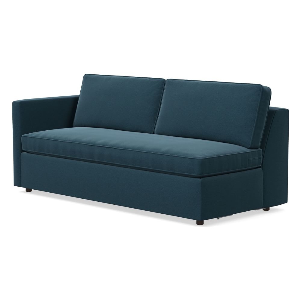 Harris Petite Left Arm 75" Sofa Bench, Poly, Performance Velvet, Petrol, Concealed Supports - Image 0