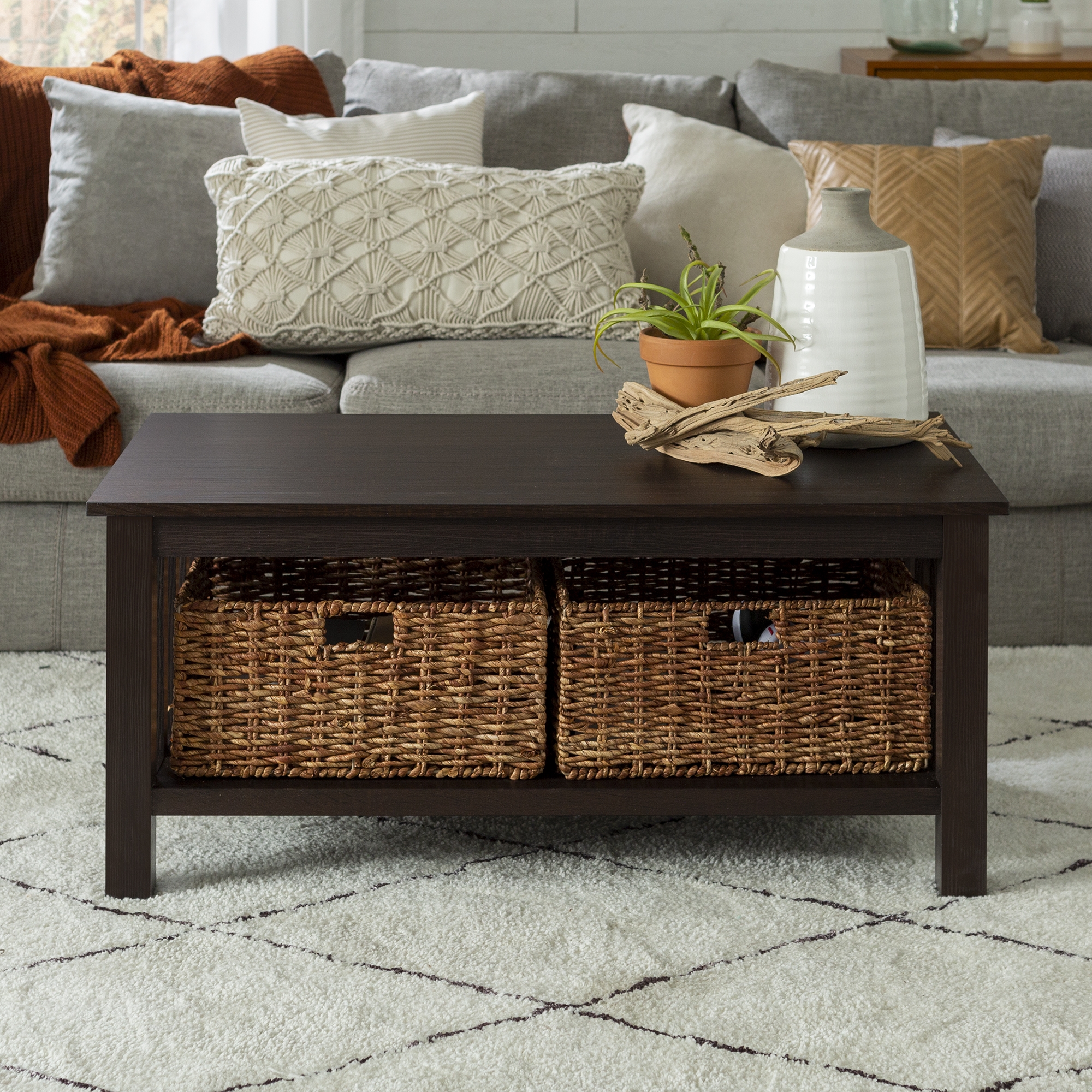 Mission Storage Coffee Table with Baskets - Espresso - Image 5
