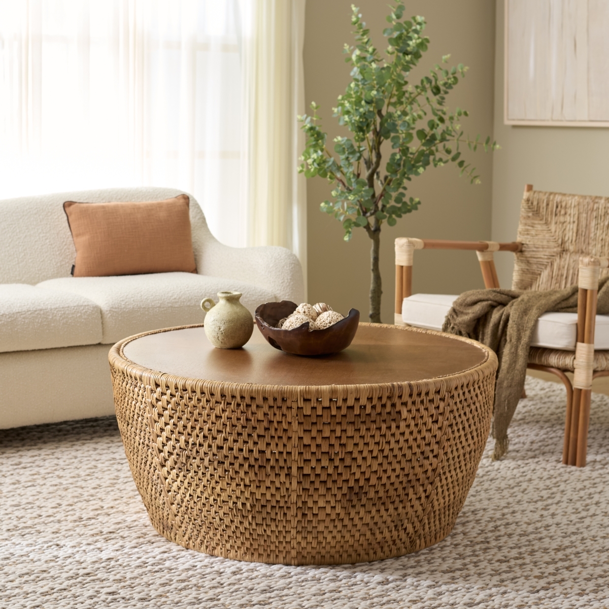 Braylen Rattan Round Coffee Table - Natural - Image 1