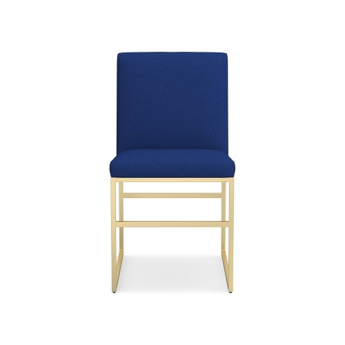 Lancaster Side Chair, Standard, Perennials Performance Basketweave, Denim, Antique Brass - Image 0