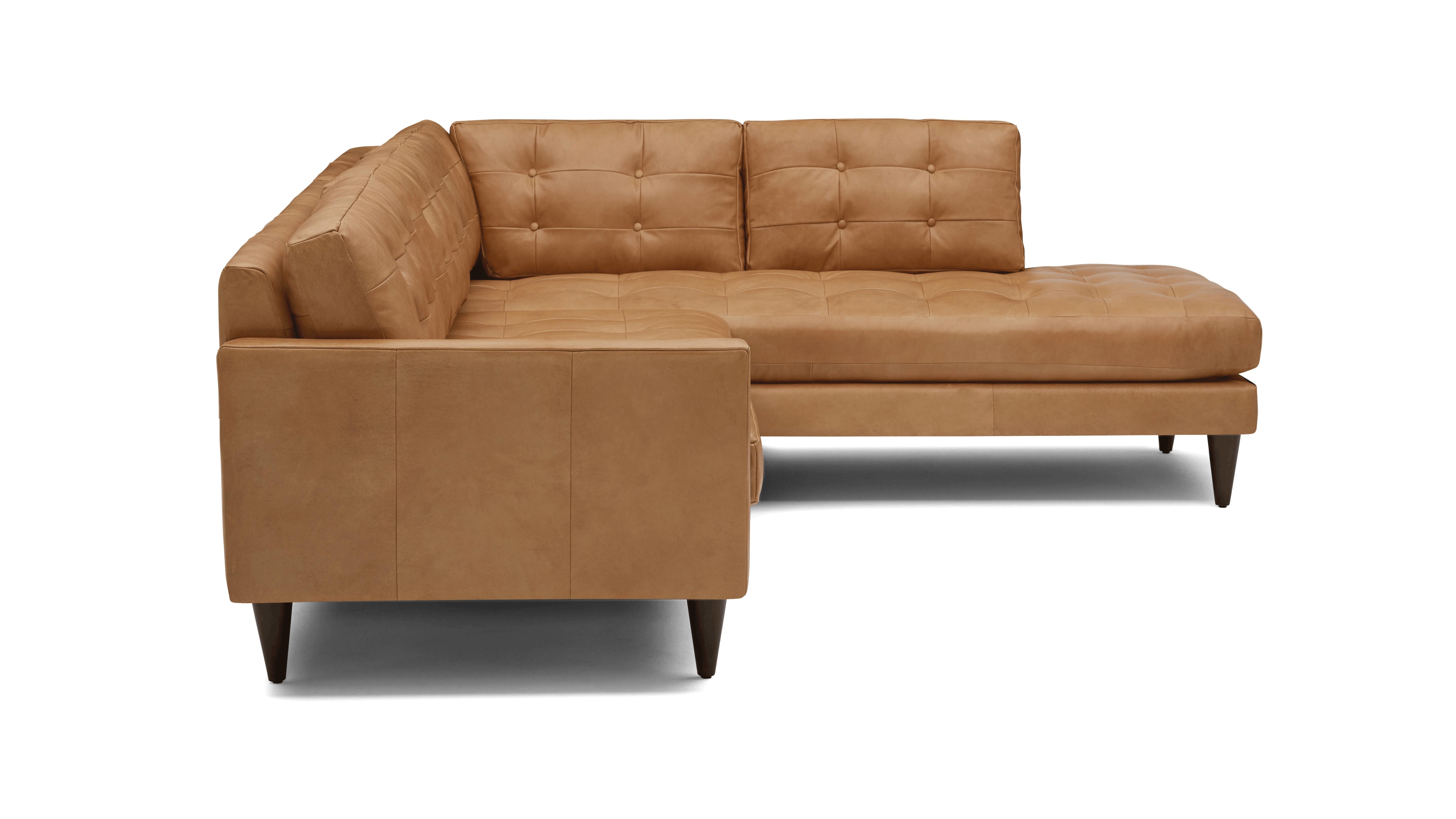 Brown Eliot Mid Century Modern Leather Sectional with Bumper - Santiago Camel - Mocha - Right - Image 2