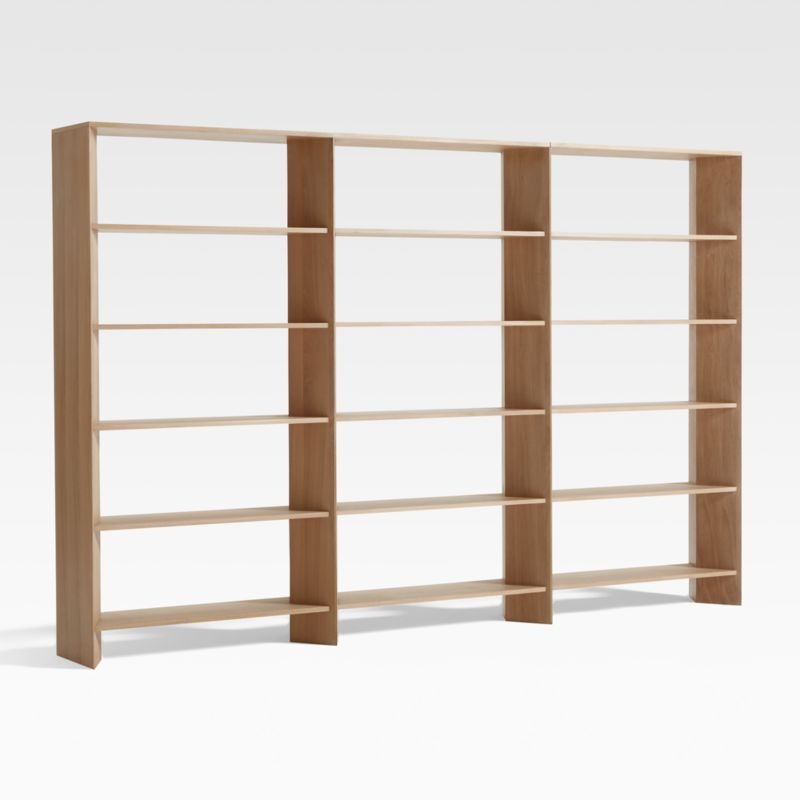 Terrazza 114" Natural Solid Oak Wood 5-Shelf Bookcases, Set of 3 - Image 1