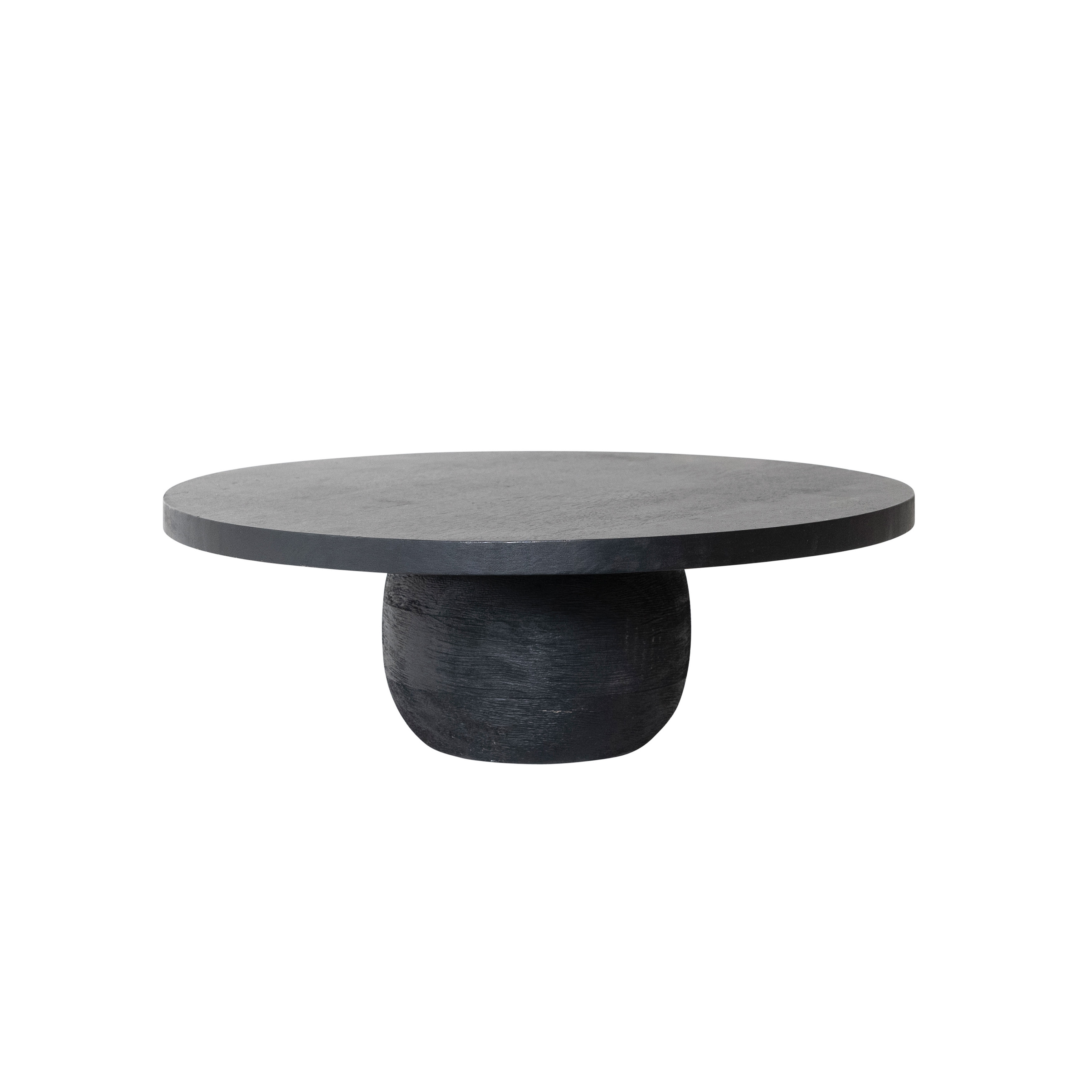 Round Mango Wood Pedestal, Black - Image 0