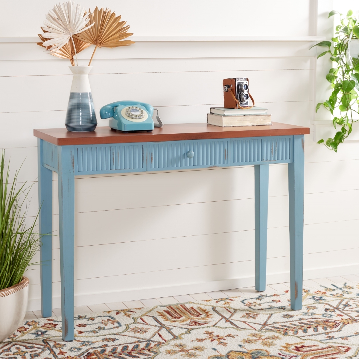 Beale Console - Blue / Oak - Safavieh - Image 1