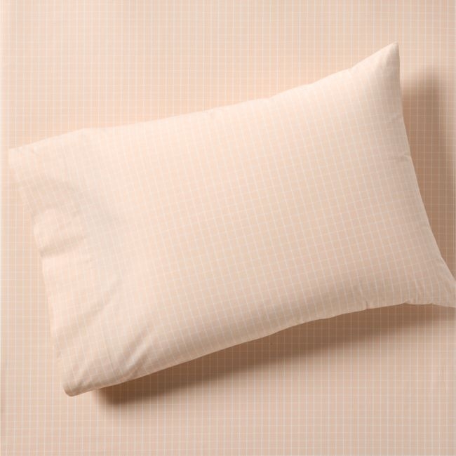 Stax Mini Grid Elegant Pink Yarn-Dyed Organic Cotton Kids Pillowcase - Image 0