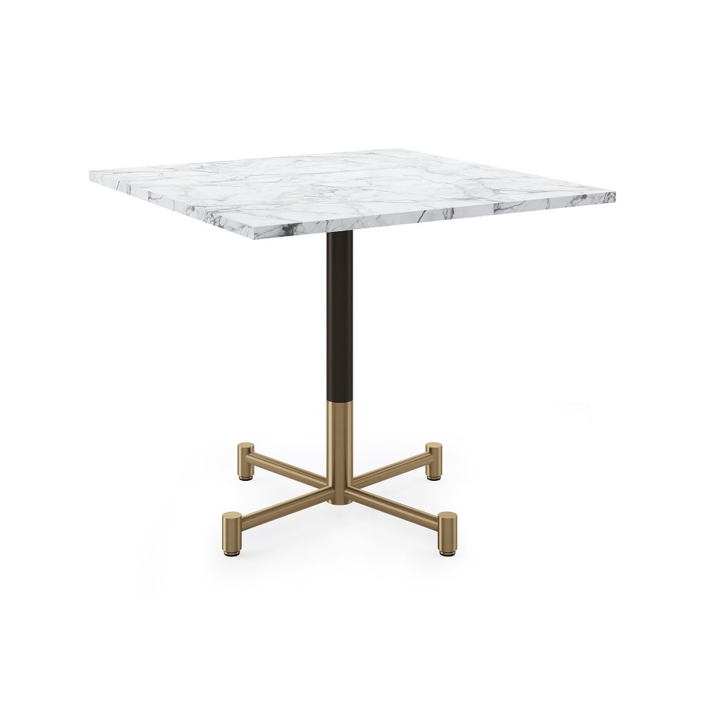 Restaurant Table:Top 36" Square: White Faux Marble + Dining Height 4 Branch Base: Bronze/Brass - Image 0