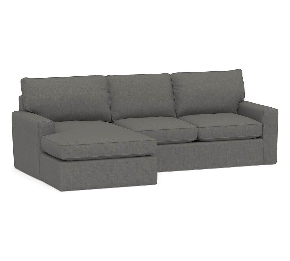 Pearce Square Arm Slipcovered Right Arm Loveseat with Double Chaise Sectional, Down Blend Wrapped Cushions, Sunbrella(R) Performance Boss Herringbone Charcoal - Image 0