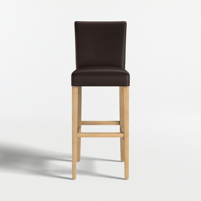 Lowe Chocolate Leather Bar Stool with Natural Wood Legs - Image 0