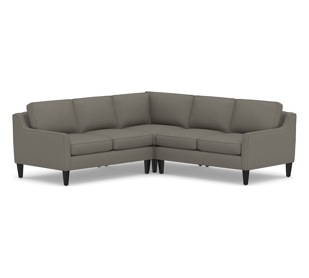 Beverly Upholstered 3-Piece L-Shaped Corner Sectional, Polyester Wrapped Cushions, Chunky Basketweave Metal - Image 0