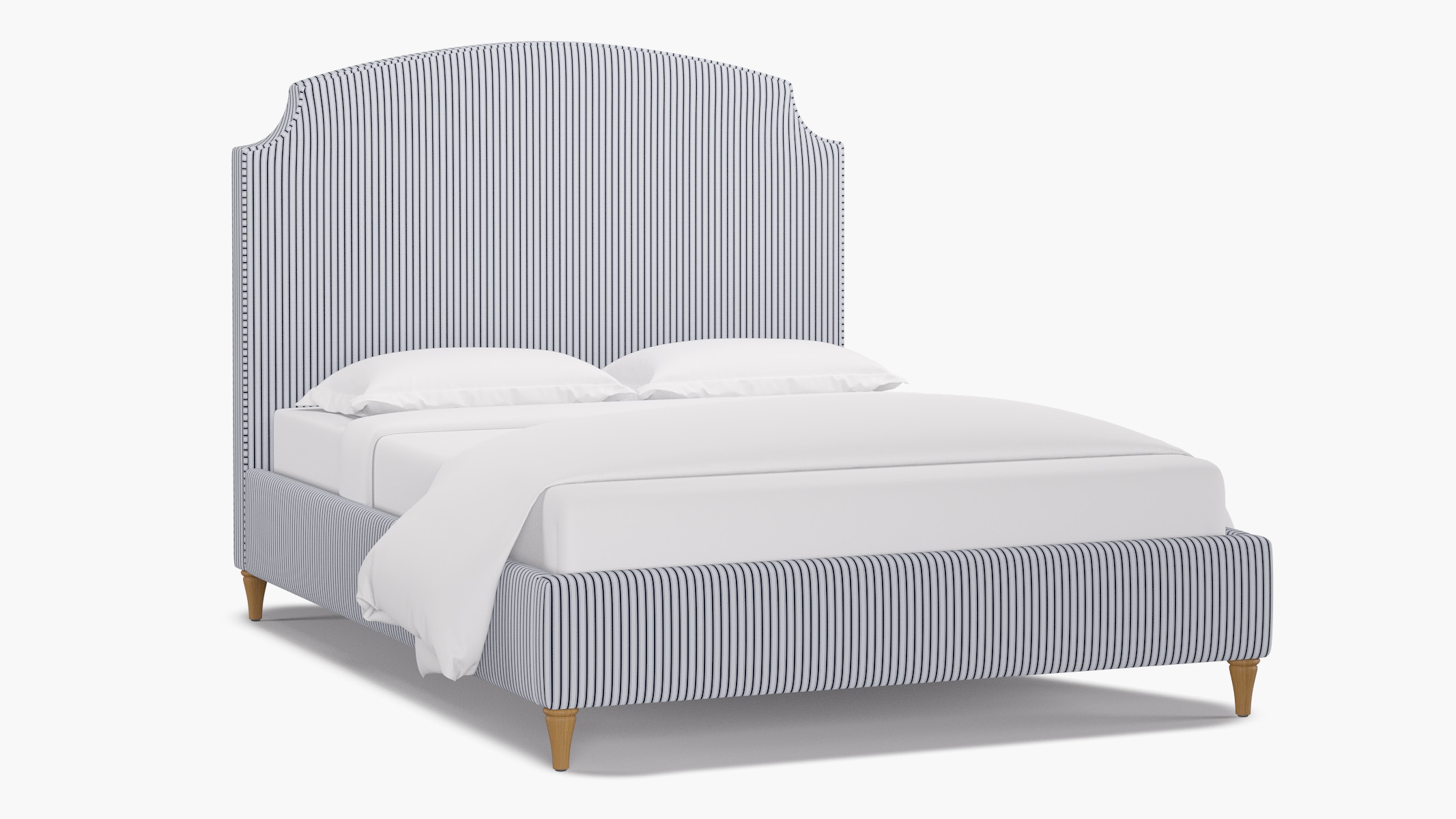 Cove Bed, Navy Classic Ticking Stripe, Natural Decorative Tapered Leg, Twin - Image 1