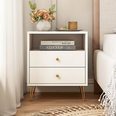 Modern Nightstand With White Finish And Metal Legs - Image 0