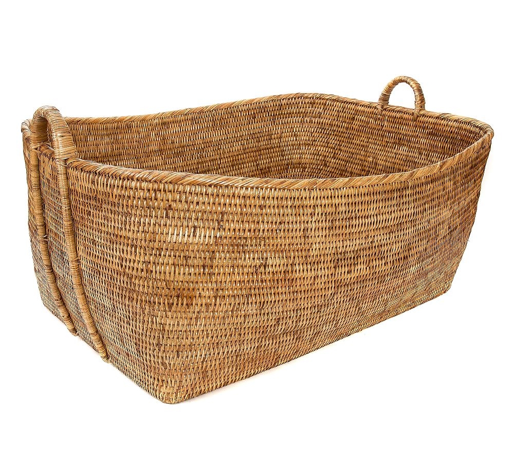 Tava Handwoven Rattan Basket With Hoop Handles, Large, Natural - Image 0