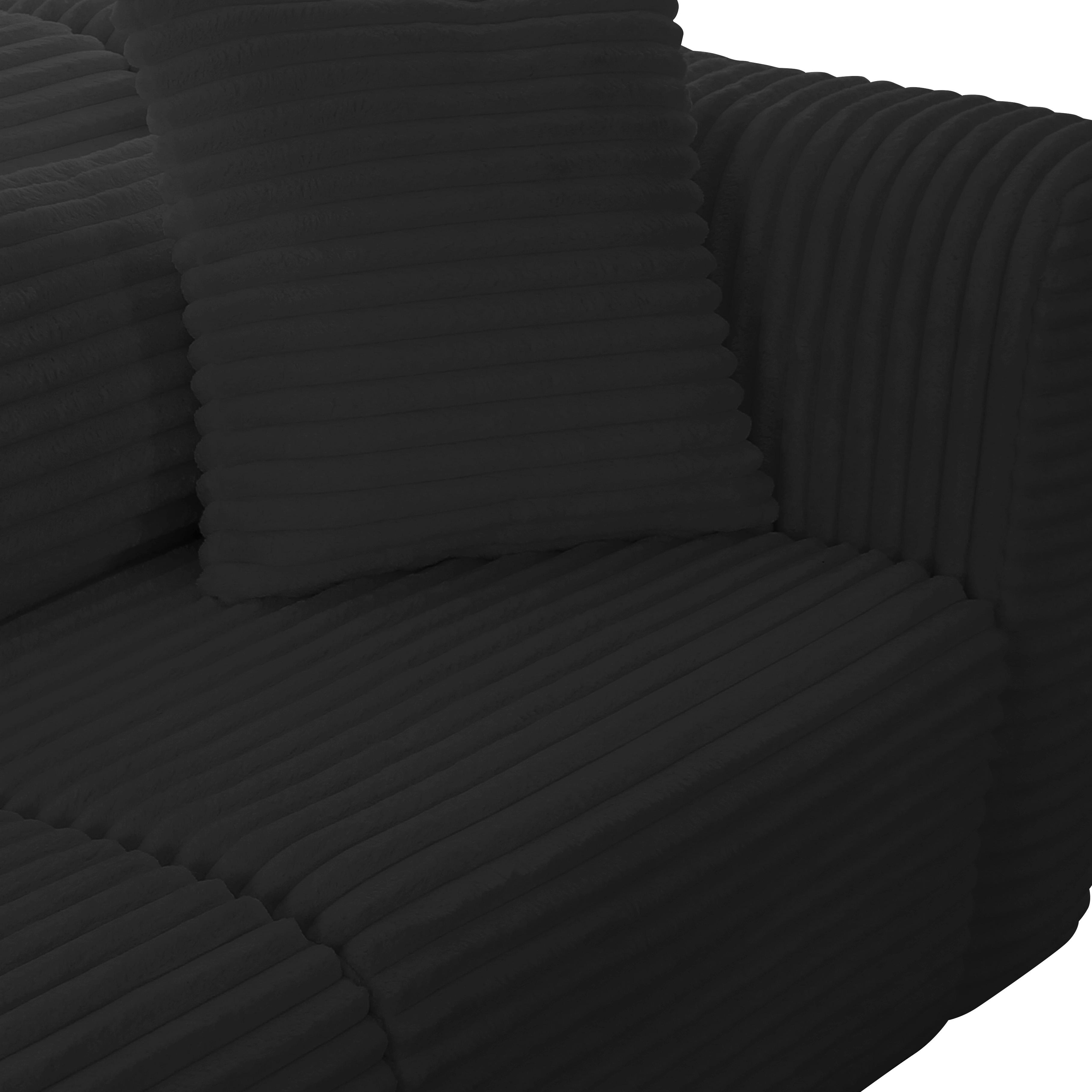 Tarra Fluffy Oversized Black Corduroy Modular LAF Sectional - Image 6