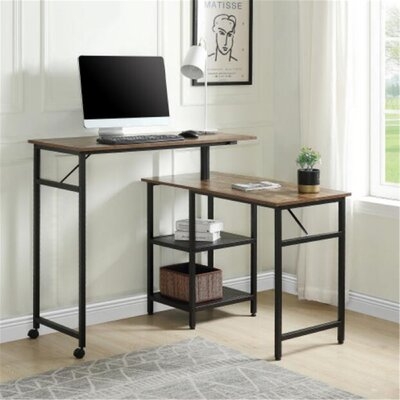Home Office L Shaped Rotating Standing Computer Desk, Industrial 360 Degrees Free Rotating Corner Computer Desk With Storage Shelf(brown) - Image 0