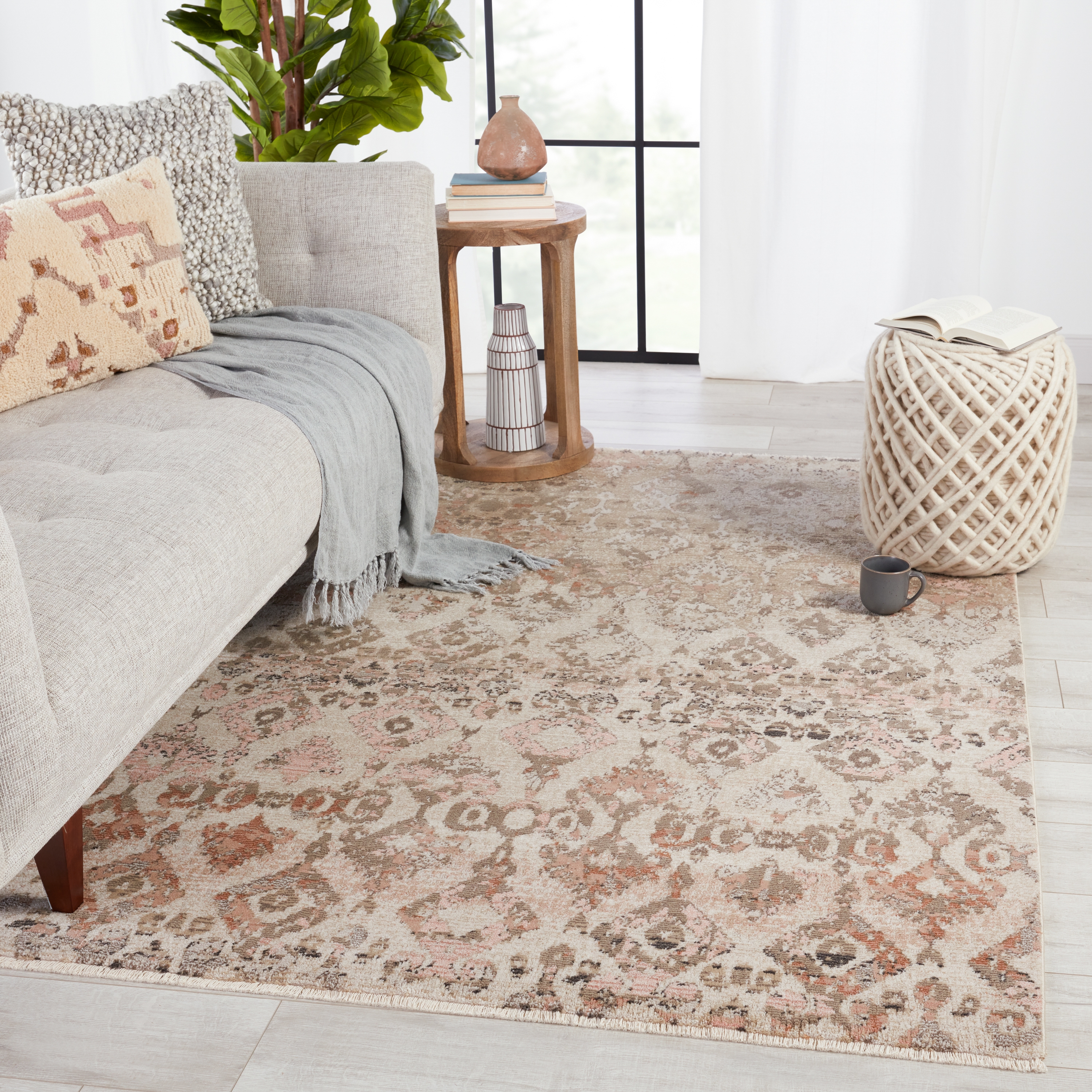 Nikki Chu by Asani Ikat Tan/ Light Pink Area Rug (7'10"X11'1") - Image 4