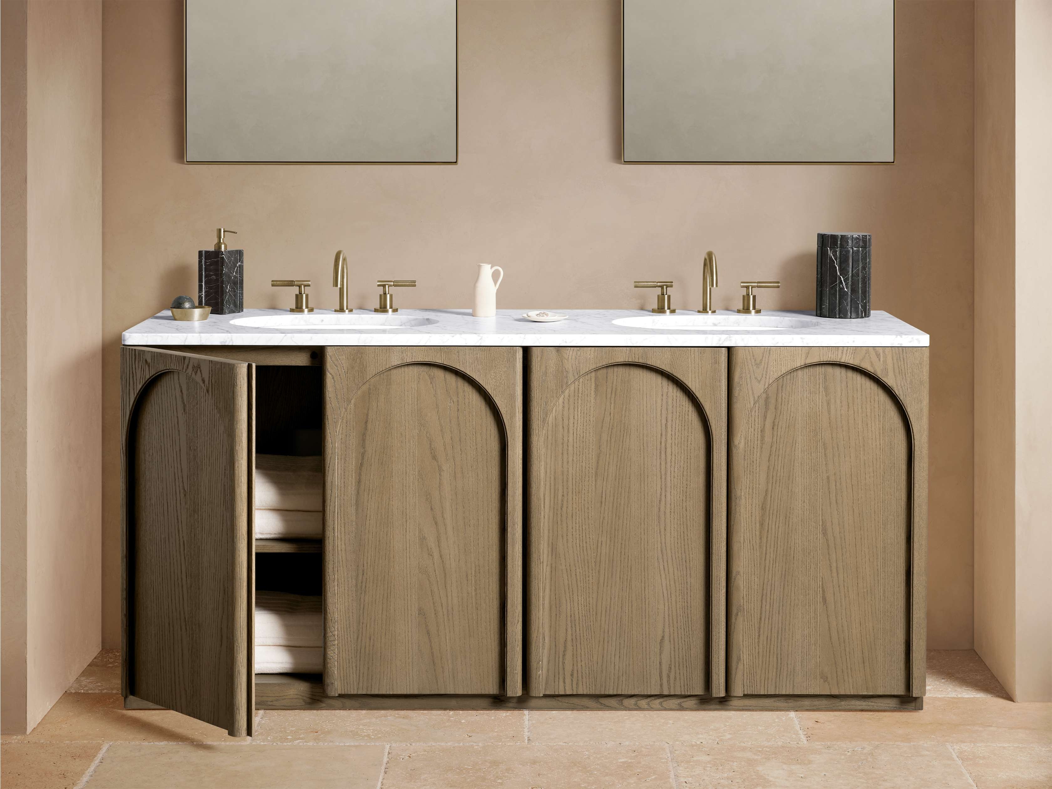Provo Double Vanity in Wood Natural  Carrara/Fawn - Image 0