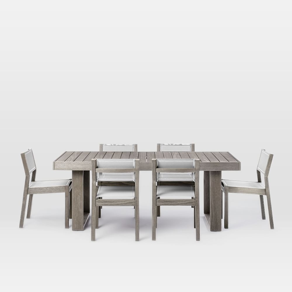Portside Dining Table Set: Expandable Table + 6 Textiline Chairs, Weathered Gray - Image 0