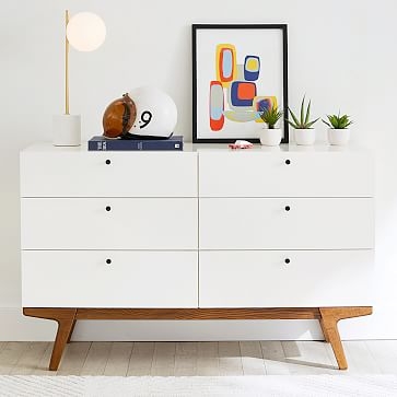 Modern 6-Drawer Dresser, White/Pecan, WE Kids - Image 1