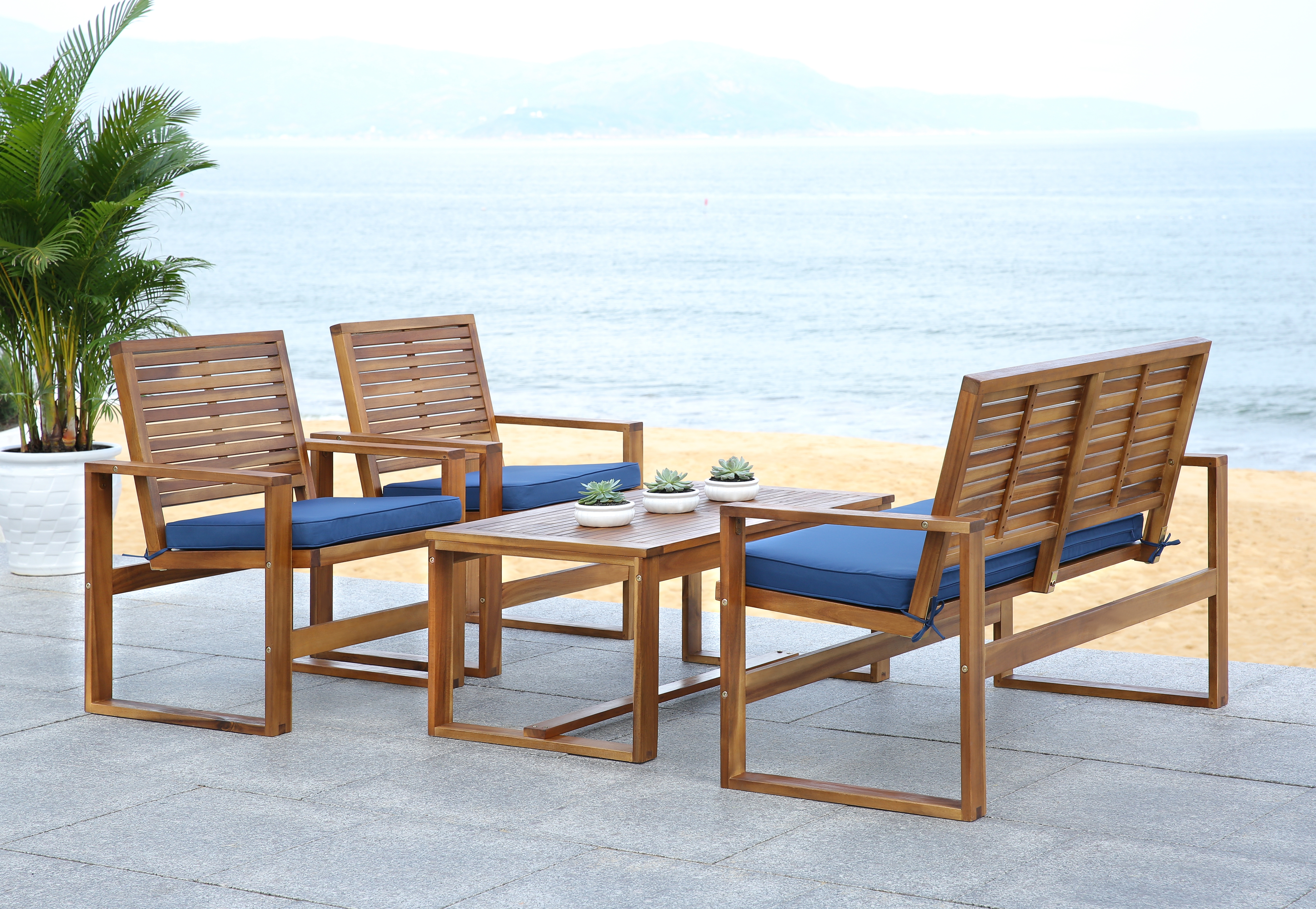 Ozark 4 Piece Outdoor Living Set - Brown/Navy - Safavieh - Image 6