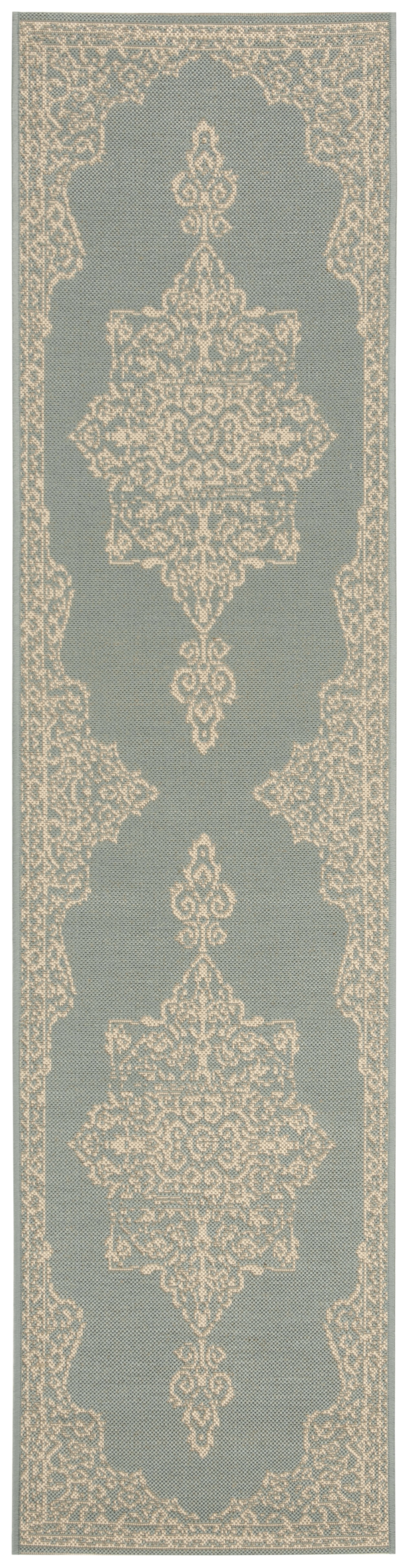 Arlo Home Indoor/Outdoor Woven Area Rug, LND180L, Cream/Aqua,  2' X 8' - Image 0