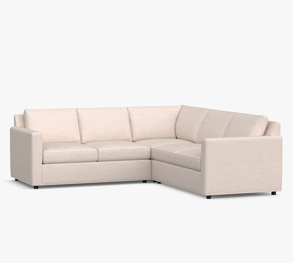 Sanford Square Arm Upholstered 3-Piece L-Shaped Corner Sectional, Polyester Wrapped Cushions, Performance Heathered Tweed Pebble - Image 1