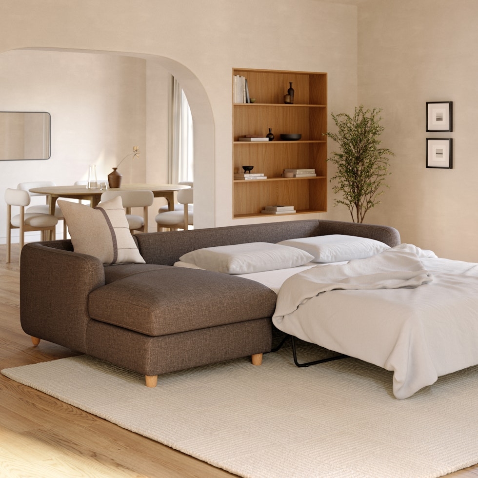 Vati 114" Left Storage Sleeper Sectional - Natural Oak and Buckler Brown - Image 2
