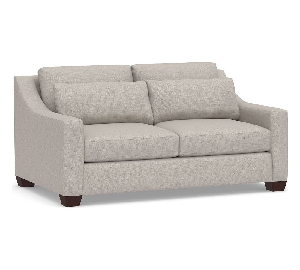 York Slope Arm Upholstered Deep Seat Loveseat 72", Down Blend Wrapped Cushions, Chunky Basketweave Stone - Image 0