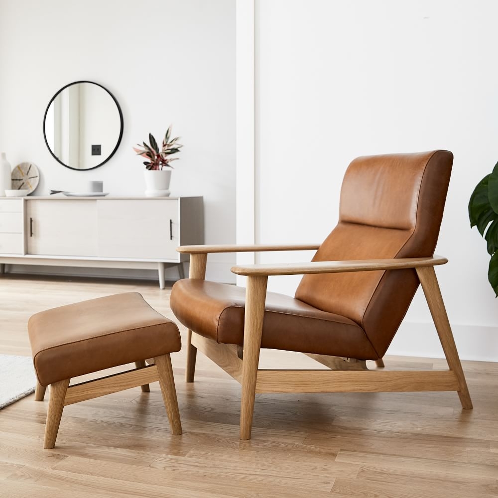 Midcentury Show Wood Highback Chair Vegan Leather Saddle Natural Oak - Image 0